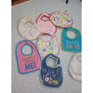 Baby Girl Infant Toddler Feeding Bibs  Lot Of  8 PCs Cloud Island -Carters